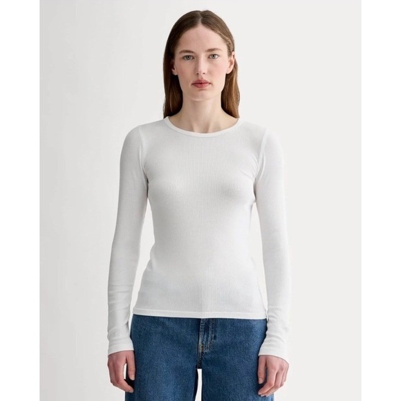 Everlane Tops - Everlane NWT Supima Cotton Luxe Micro-rib Long Sleeve Crew White Medium